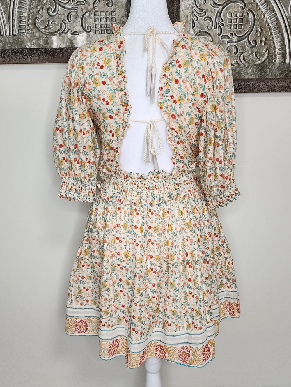Cleobella Dallas Floral Tie-Back Mini Dress Medium Organic Cotton Cottagecore - Picture 12 of 16